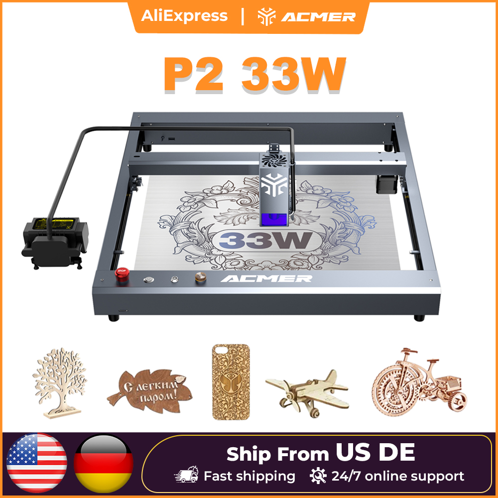 Industrial Laser Engraver For Wood - ACMER P2 33W Laser-Graviergerät mit Luftunterstützung,